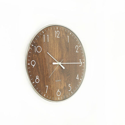 14-inch Round Wall Clock Silent Non-Ticking Quartz Battery Operated Wood Grain Kings Warehouse