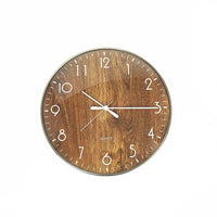 14-inch Round Wall Clock Silent Non-Ticking Quartz Battery Operated Wood Grain Kings Warehouse
