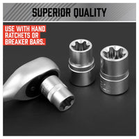 14Pc E Torx Socket Set Female Start Bit External Hex Torque E4-E24 With Case Kings Warehouse