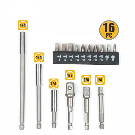 16Pc Socket Bit Adaptor Set Power Drill Nut Driver Extension Screwdriver Bits Kings Warehouse