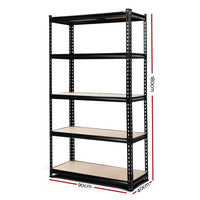 1.8M 5-Shelves Steel Warehouse Shelving Racking Garage Storage Rack Black Kings Warehouse