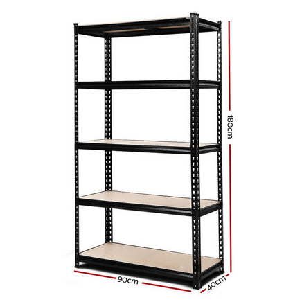 1.8M 5-Shelves Steel Warehouse Shelving Racking Garage Storage Rack Black Kings Warehouse