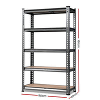1.8M 5-Shelves Steel Warehouse Shelving Racking Garage Storage Rack Grey Kings Warehouse