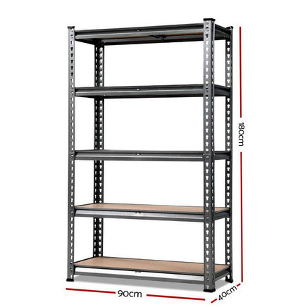 1.8M 5-Shelves Steel Warehouse Shelving Racking Garage Storage Rack Grey Kings Warehouse