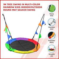 1m Tree Swing in Multi-Color Rainbow Kids Indoor/Outdoor Round Mat Saucer Swing Kings Warehouse 