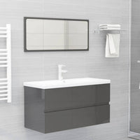 2 Piece Bathroom Furniture Set High Gloss Grey