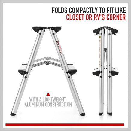 2-Step Portable Folding Ladder, Aluminum Frame Lightweight Home Ladder with Anti Slip Design, 150KG Capacity Kings Warehouse