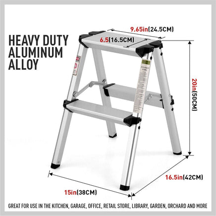 2-Step Portable Folding Ladder, Aluminum Frame Lightweight Home Ladder with Anti Slip Design, 150KG Capacity Kings Warehouse