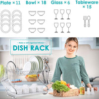 2 Tier Dish Rack with Drain Board for Kitchen Counter and Plated Chrome Dish Dryer Silver 42 x 25,5 x 38 cm Kings Warehouse