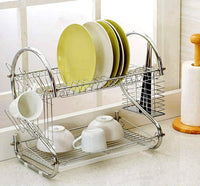 2 Tier Dish Rack with Drain Board for Kitchen Counter and Plated Chrome Dish Dryer Silver 42 x 25,5 x 38 cm Kings Warehouse