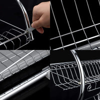 2 Tier Dish Rack with Drain Board for Kitchen Counter and Plated Chrome Dish Dryer Silver 42 x 25,5 x 38 cm Kings Warehouse