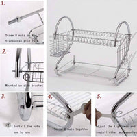 2 Tier Dish Rack with Drain Board for Kitchen Counter and Plated Chrome Dish Dryer Silver 42 x 25,5 x 38 cm Kings Warehouse