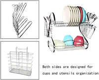 2 Tier Dish Rack with Drain Board for Kitchen Counter and Plated Chrome Dish Dryer Silver 42 x 25,5 x 38 cm Kings Warehouse