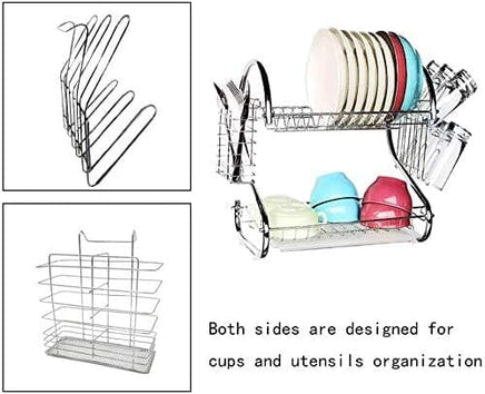 2 Tier Dish Rack with Drain Board for Kitchen Counter and Plated Chrome Dish Dryer Silver 42 x 25,5 x 38 cm Kings Warehouse