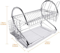 2 Tier Dish Rack with Drain Board for Kitchen Counter and Plated Chrome Dish Dryer Silver 42 x 25,5 x 38 cm Kings Warehouse