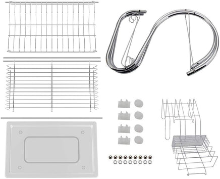 2 Tier Dish Rack with Drain Board for Kitchen Counter and Plated Chrome Dish Dryer Silver 42 x 25,5 x 38 cm Kings Warehouse