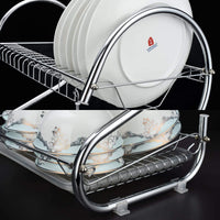 2 Tier Dish Rack with Drain Board for Kitchen Counter and Plated Chrome Dish Dryer Silver 42 x 25,5 x 38 cm Kings Warehouse