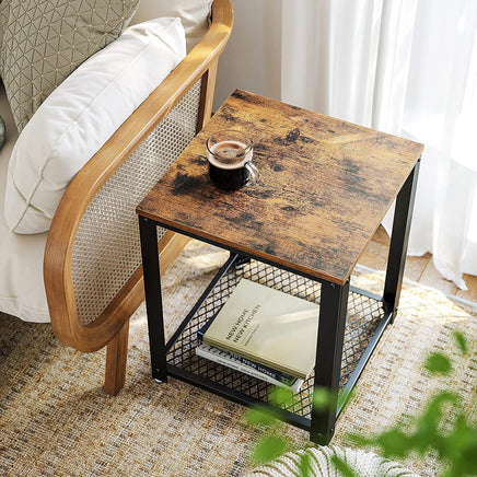 2-Tier Side Table with Storage Shelf with Metal Frame Rustic Brown bedroom furniture Kings Warehouse