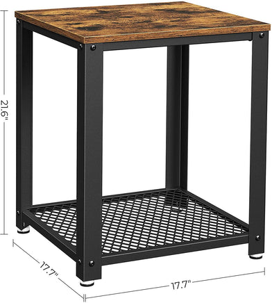2-Tier Side Table with Storage Shelf with Metal Frame Rustic Brown bedroom furniture Kings Warehouse
