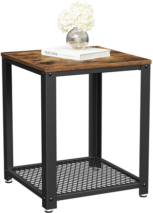 2-Tier Side Table with Storage Shelf with Metal Frame Rustic Brown bedroom furniture Kings Warehouse