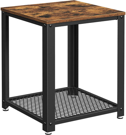 2-Tier Side Table with Storage Shelf with Metal Frame Rustic Brown bedroom furniture Kings Warehouse