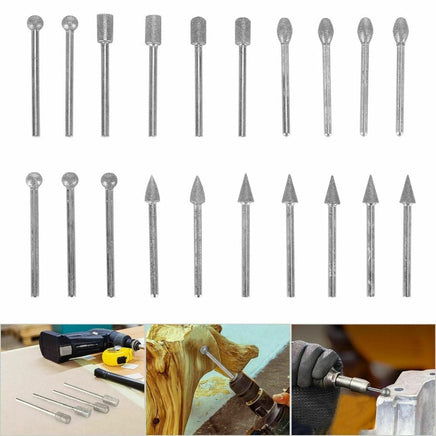 20pcs Diamond Grinding Heads Mini Drill Burrs Bit Set 3mm Shank for Rotary Tool Kings Warehouse