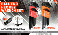 26Pc Allen Wrench Set Ball End Long Arm Hex Key Metric & Imperial With Holders Kings Warehouse