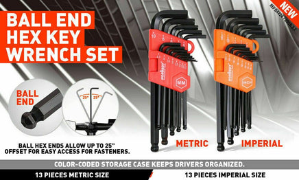 26Pc Allen Wrench Set Ball End Long Arm Hex Key Metric & Imperial With Holders Kings Warehouse