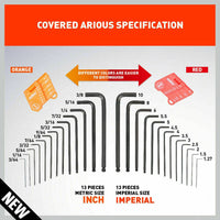 26Pc Allen Wrench Set Ball End Long Arm Hex Key Metric & Imperial With Holders Kings Warehouse