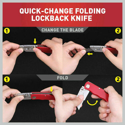 2Pc Folding Utility Knife Aluminium Handle & 10 Spare Stanley Blades Craft New Kings Warehouse