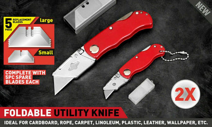 2Pc Folding Utility Knife Aluminium Handle & 10 Spare Stanley Blades Craft New Kings Warehouse