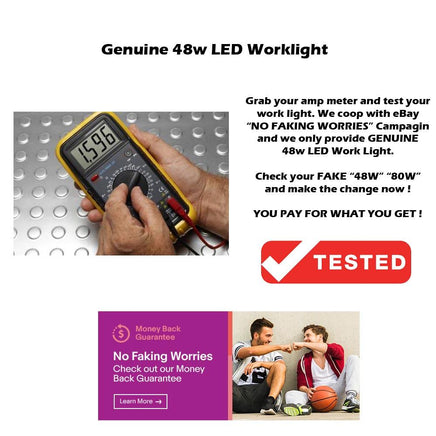 2PCS 48W LED Work Lights FLOOD Lamp Off Road 12V 24V Boat Camping Fishing 80w Lights Kings Warehouse