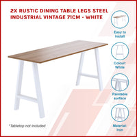 2x Rustic Dining Table Legs Steel Industrial Vintage 71cm - White dining Kings Warehouse 