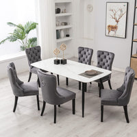 2x Velvet Dining Chairs Upholstered Tufted Kithcen Chair with Solid Wood Legs Stud Trim and Ring-Gray dining Kings Warehouse