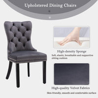 2x Velvet Dining Chairs Upholstered Tufted Kithcen Chair with Solid Wood Legs Stud Trim and Ring-Gray dining Kings Warehouse