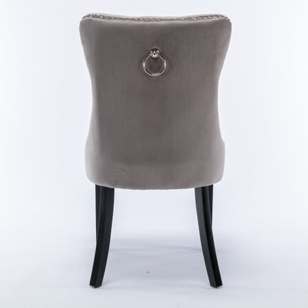 2x Velvet Dining Chairs Upholstered Tufted Kithcen Chair with Solid Wood Legs Stud Trim and Ring-Gray dining Kings Warehouse