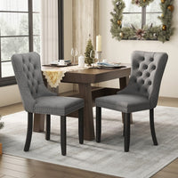 2x Velvet Dining Chairs Upholstered Tufted Kithcen Chair with Solid Wood Legs Stud Trim and Ring-Gray dining Kings Warehouse