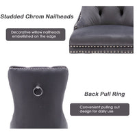2x Velvet Dining Chairs Upholstered Tufted Kithcen Chair with Solid Wood Legs Stud Trim and Ring-Gray dining Kings Warehouse