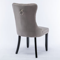 2x Velvet Dining Chairs Upholstered Tufted Kithcen Chair with Solid Wood Legs Stud Trim and Ring-Gray dining Kings Warehouse