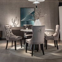 2x Velvet Dining Chairs Upholstered Tufted Kithcen Chair with Solid Wood Legs Stud Trim and Ring-Gray dining Kings Warehouse