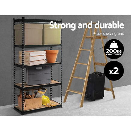 2x1.8M 5-Shelves Steel Warehouse Shelving Racking Garage Storage Rack Black Kings Warehouse