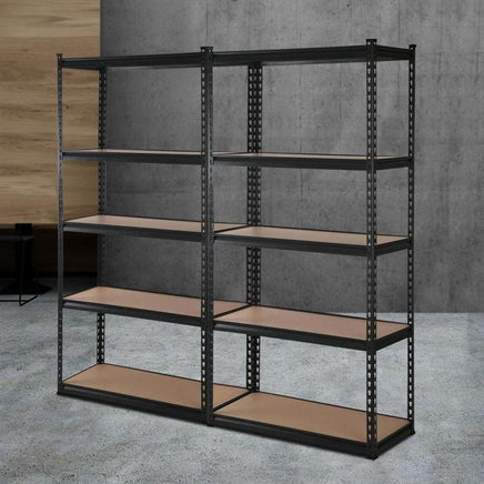 2x1.8M 5-Shelves Steel Warehouse Shelving Racking Garage Storage Rack Black Kings Warehouse
