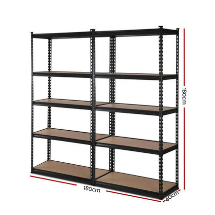 2x1.8M 5-Shelves Steel Warehouse Shelving Racking Garage Storage Rack Black Kings Warehouse