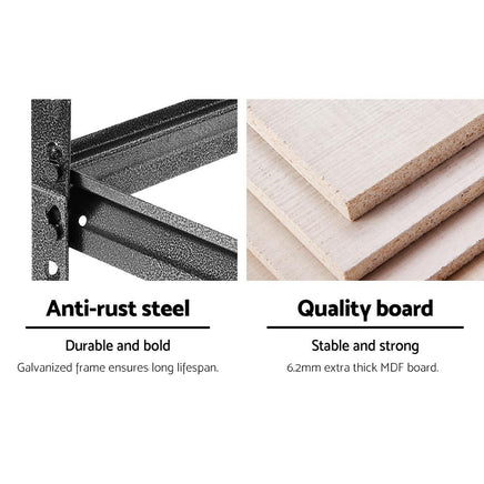 2x1.8M 5-Shelves Steel Warehouse Shelving Racking Garage Storage Rack Grey Kings Warehouse