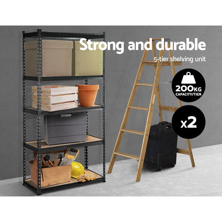 2x1.8M 5-Shelves Steel Warehouse Shelving Racking Garage Storage Rack Grey Kings Warehouse