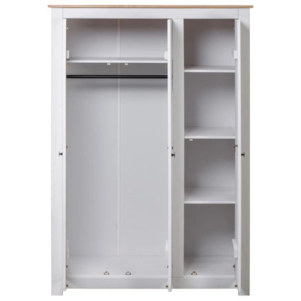 3-Door Wardrobe White 118x50x171.5 cm Pine Panama Range bedroom furniture Kings Warehouse