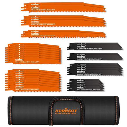 34-Piece Reciprocating Saw Blade Set Wood and Metal Cutting Blades with Storage Pouch Kings Warehouse