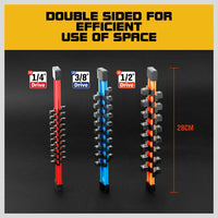 3Pc Double-Side Sockets Holder Tool Organizer Rails WorkShop Rack 1/4" 3/8" 1/2" Kings Warehouse