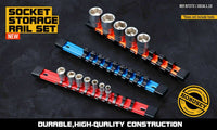 3Pc Double-Side Sockets Holder Tool Organizer Rails WorkShop Rack 1/4" 3/8" 1/2" Kings Warehouse