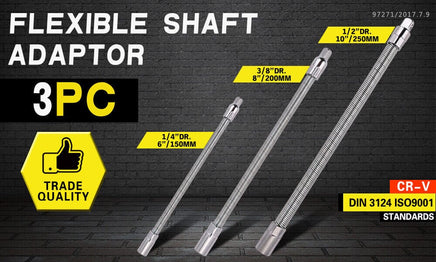3PC Flexible Socket Extension Bars Shaft Set 1/2" 1/4" 3/8" Drive 10" 8" 6" Long Kings Warehouse